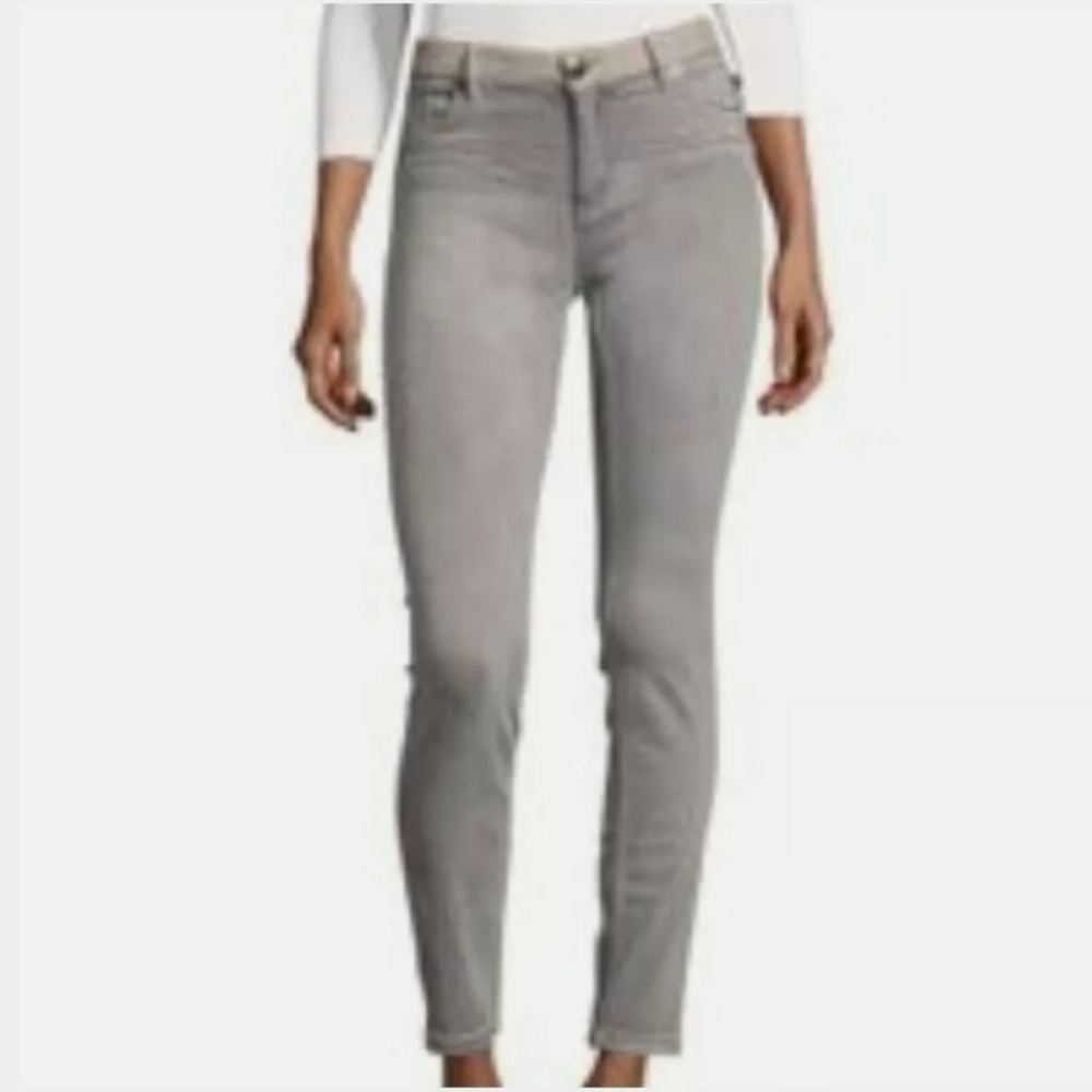 Maje Denim Leather Waistband Skinny Jeans